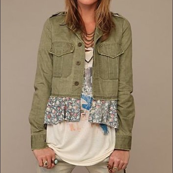 We The Free Jackets & Blazers - We the Free| floral studded olive utility jacket